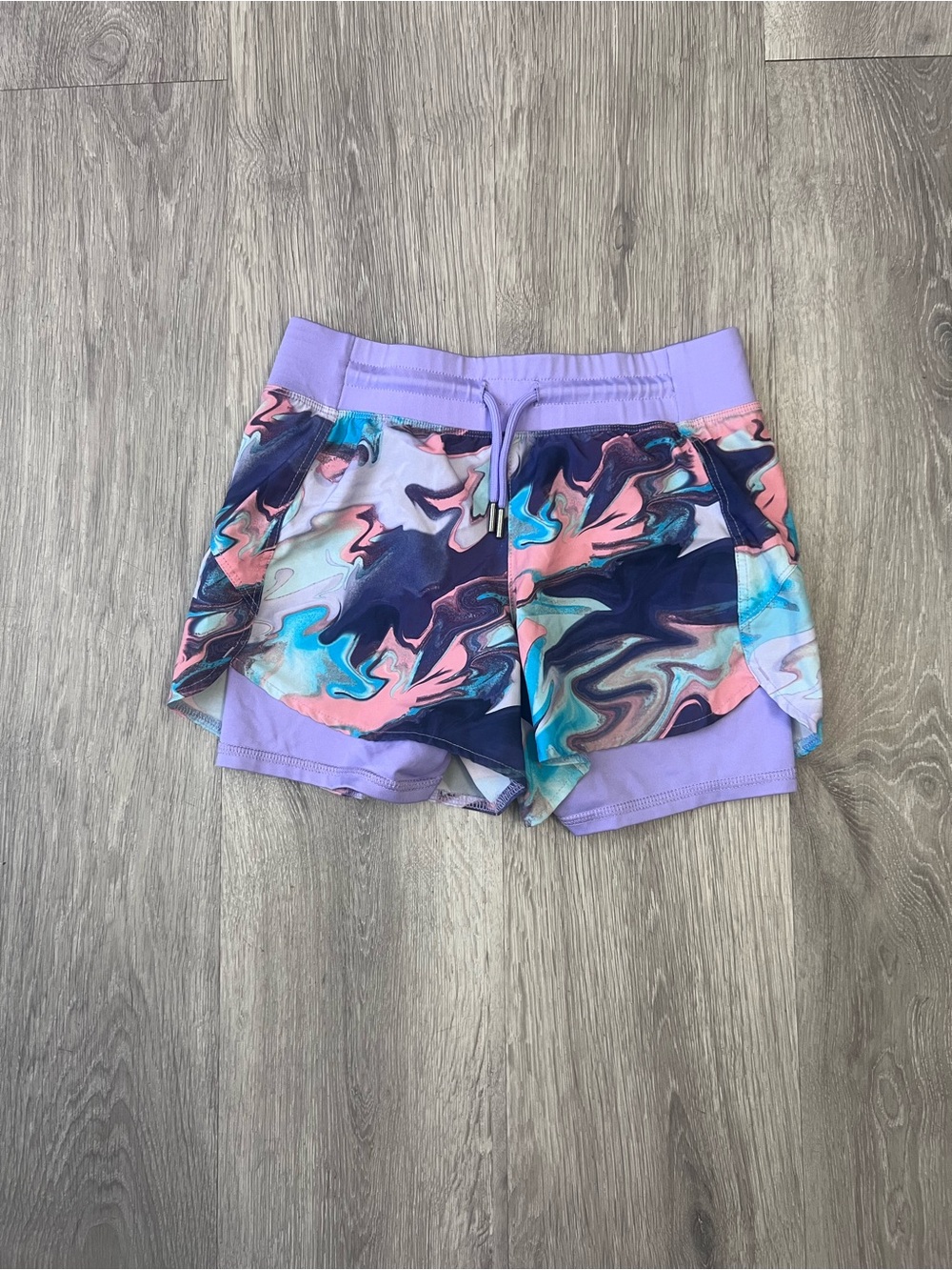 Girls' Lavender Marble-Print Athletic Shorts with Drawstring